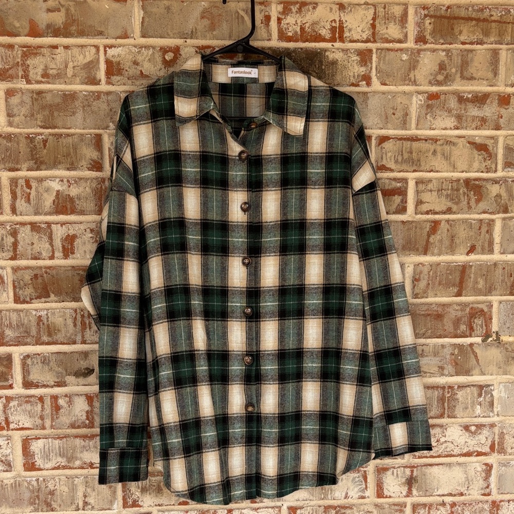 Fantaslook Green Plaid Flannel Button‎ Down shirt